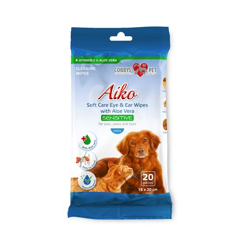 AIKO Soft Care Sensitive 16x20cm 20db szem és fül törlő nedvesített kendő kutyáknak és macskáknak