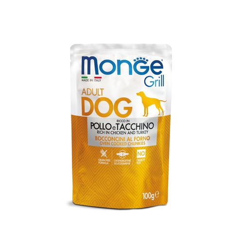 MONGE Grill Adult Dog 100g Alutasak Csirkével és Pulykával Felnőtt Kutyáknak