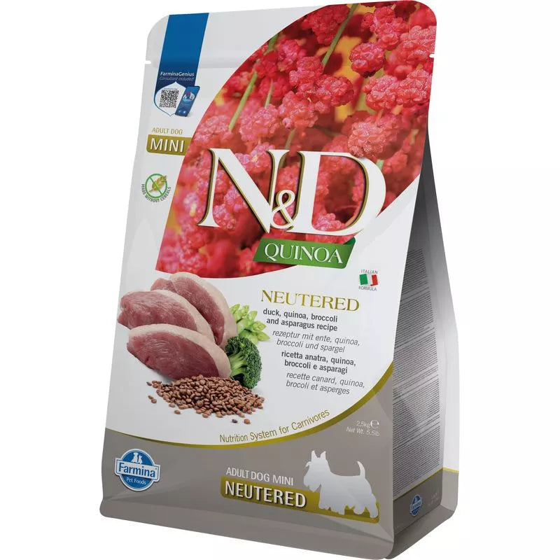 N&D Quinoa Dog Kacsa, Brokkoli és Spárga Neutered Adult Mini 2.5kg