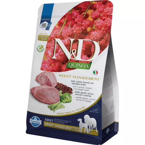 N&D Quinoa Dog Weight Management Bárány és Brokkoli Adult Medium&Maxi Száraztáp 2.5kg