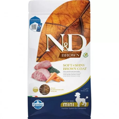 N&D Brown Dog Bárány, Spirulina és Sárgarépa Adult Mini Száraztáp 2kg